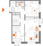 Планировка 2-комнатной квартиры, 53,51 м2
