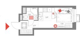 Планировка 1-комнатной квартиры, 19,34 м2