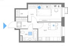 Планировка 1-комнатной квартиры, 35,08 м2