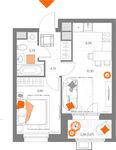 Планировка 2-комнатной квартиры, 35,59 м2