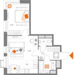 Планировка 2-комнатной квартиры, 43,52 м2