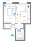 Планировка 1-комнатной квартиры, 34,48 м2