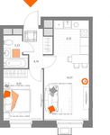 Планировка 2-комнатной квартиры, 38,39 м2