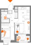 Планировка 2-комнатной квартиры, 35,31 м2