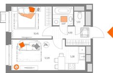 Планировка 2-комнатной квартиры, 36,62 м2