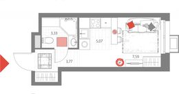 Планировка 1-комнатной квартиры, 19,76 м2