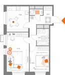 Планировка 2-комнатной квартиры, 53,25 м2