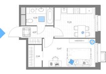 Планировка 1-комнатной квартиры, 35,77 м2