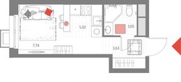 Планировка 1-комнатной квартиры, 19,44 м2