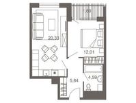 Планировка 2-комнатной квартиры, 44,37 м2