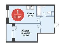 Планировка 1-комнатной квартиры, 43,05 м2