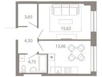 Планировка 1-комнатной квартиры, 41,38 м2