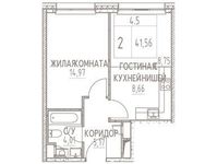 Планировка 2-комнатной квартиры, 41,56 м2