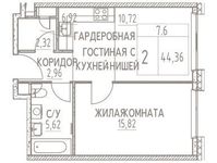 Планировка 2-комнатной квартиры, 44,36 м2