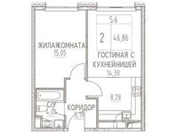 Планировка 2-комнатной квартиры, 46,86 м2