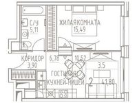 Планировка 2-комнатной квартиры, 41,8 м2