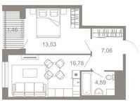 Планировка 2-комнатной квартиры, 43,42 м2