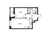 Планировка 2-комнатной квартиры, 44,43 м2