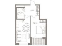 Планировка 2-комнатной квартиры, 43,65 м2