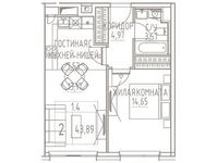 Планировка 2-комнатной квартиры, 43,89 м2