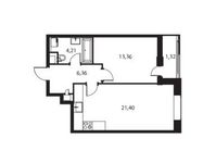 Планировка 2-комнатной квартиры, 46,99 м2