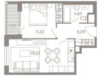 Планировка 2-комнатной квартиры, 43,27 м2