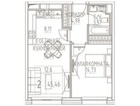 Планировка 2-комнатной квартиры, 45,46 м2