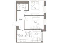Планировка 3-комнатной квартиры, 62,03 м2