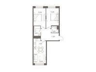 Планировка 3-комнатной квартиры, 70,64 м2