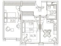 Планировка 2-комнатной квартиры, 64,36 м2