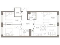 Планировка 4-комнатной квартиры, 90,14 м2