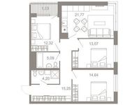 Планировка 4-комнатной квартиры, 87,97 м2