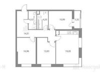 Планировка 4-комнатной квартиры, 88,53 м2