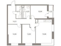 Планировка 3-комнатной квартиры, 83,33 м2