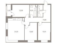 Планировка 3-комнатной квартиры, 87,98 м2