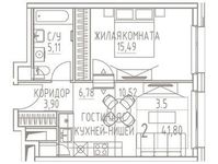 Планировка 2-комнатной квартиры, 41,8 м2
