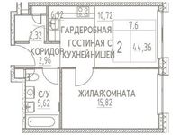Планировка 2-комнатной квартиры, 44,36 м2