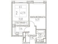 Планировка 2-комнатной квартиры, 42,79 м2