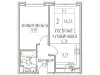 Планировка 2-комнатной квартиры, 46,86 м2