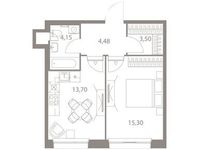 Планировка 1-комнатной квартиры, 41,13 м2