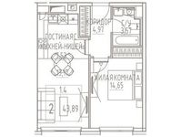 Планировка 2-комнатной квартиры, 43,89 м2