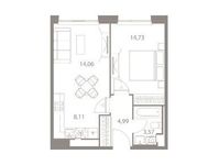 Планировка 2-комнатной квартиры, 45,46 м2