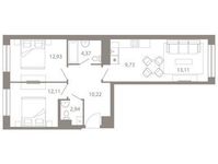 Планировка 3-комнатной квартиры, 65,41 м2
