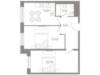 Планировка 2-комнатной квартиры, 65,8 м2