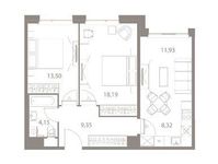 Планировка 3-комнатной квартиры, 65,44 м2
