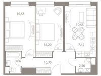 Планировка 3-комнатной квартиры, 67,29 м2