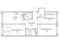 Планировка 3-комнатной квартиры, 90,2 м2