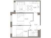 Планировка 3-комнатной квартиры, 65,48 м2