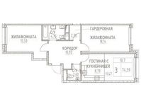Планировка 3-комнатной квартиры, 74,59 м2