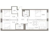 Планировка 4-комнатной квартиры, 90,14 м2